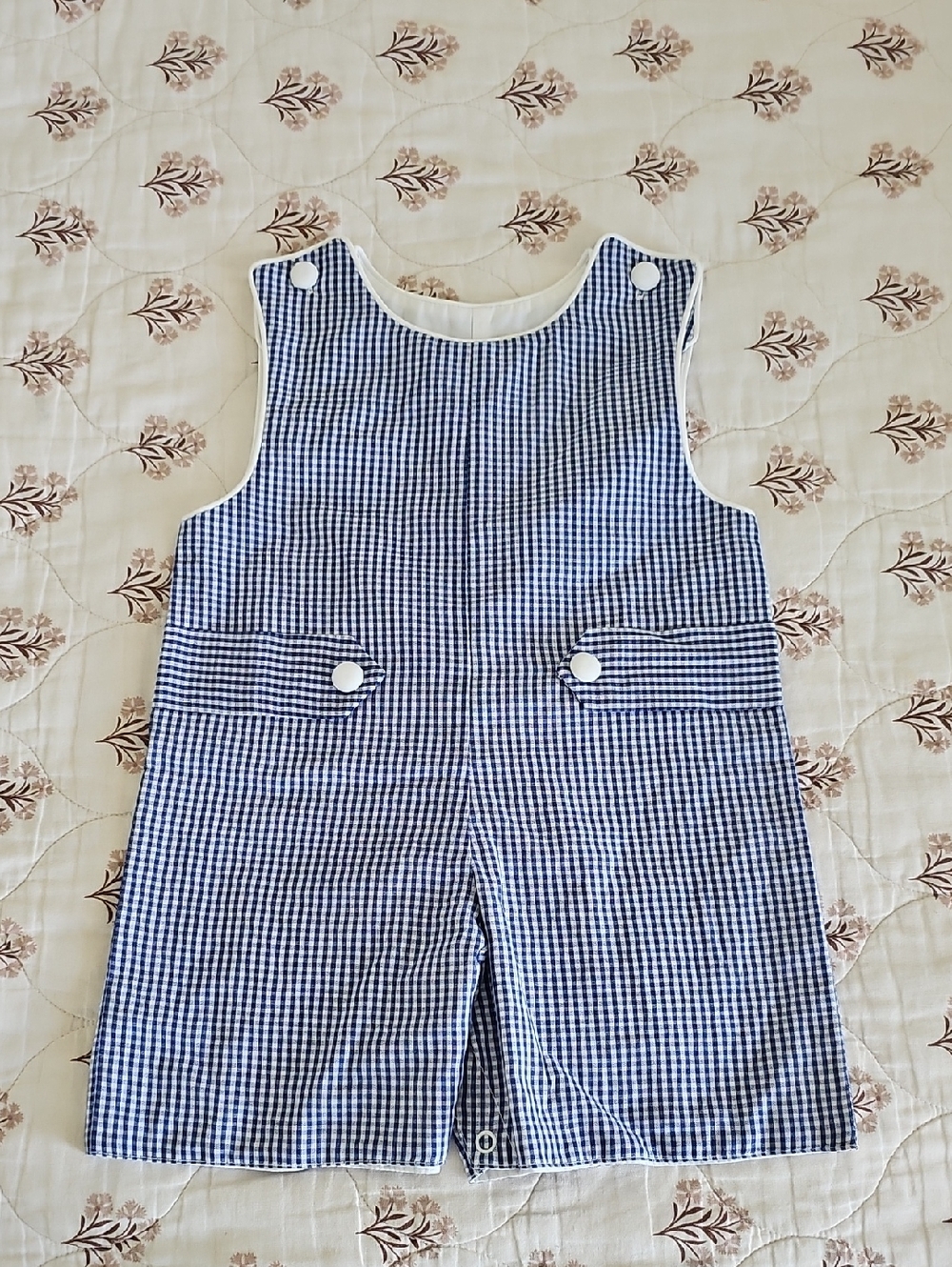 NWOT The Proper Peony Navy Gingham Shortall Romper Size 12 Month